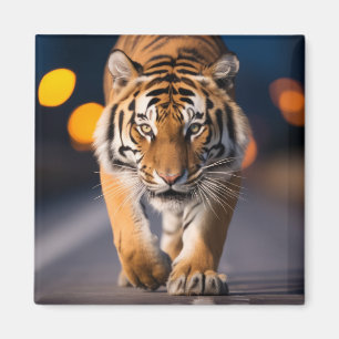 Tiger Wildlife Animal On Street Outdoors Magnet