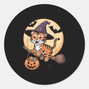 Tiger Witch Hat Pumpkin Halloween Costume Men Wome Classic Round Sticker