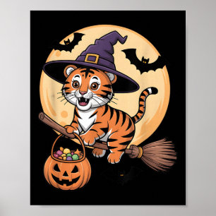 Tiger Witch Hat Pumpkin Halloween Costume Men Wome Poster