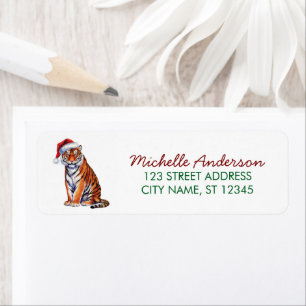 tiger with a Santa hat Christmas Return Address Label