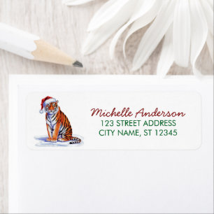 tiger with a Santa hat Christmas Return Address Label