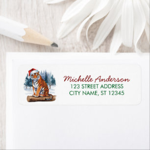 tiger with a Santa hat Christmas Return Address Label