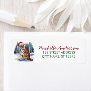 tiger with a Santa hat Christmas Return Address Return Address Label
