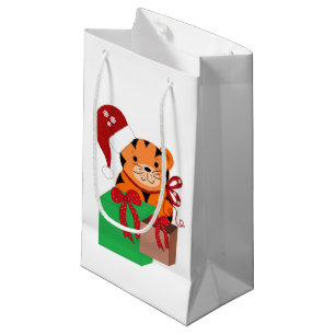 Tiger with a Santa Hat Small Gift Bag