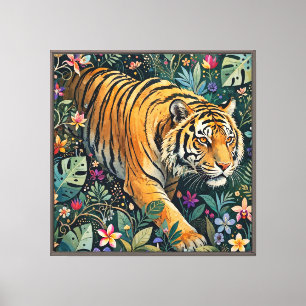Tiger with Amber Eyes Fantasy Jungle Foliage Canvas Print