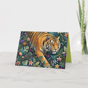 Tiger with Amber Eyes Fantasy Jungle Foliage Thank You Card