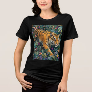Tiger with Amber Eyes Fantasy Jungle Foliage Tri-Blend Shirt