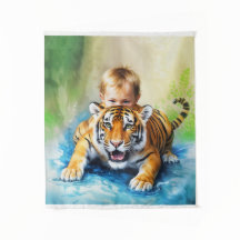 Tiger with baby boy Tapestry