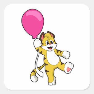 Tiger with Balloon Square Sticker