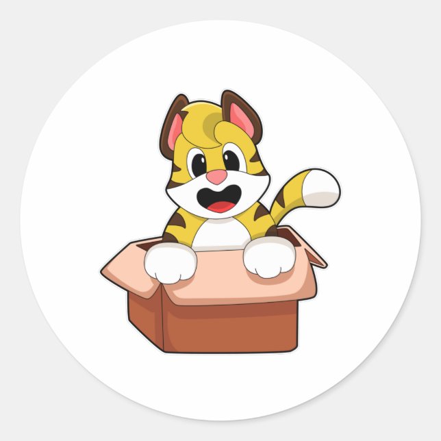 Tiger with Box Classic Round Sticker (Front)