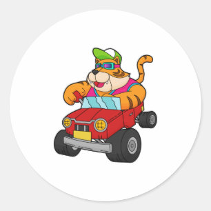 Tiger with Car Classic Round Sticker