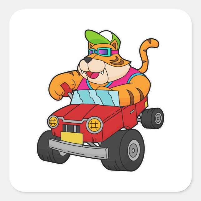 Tiger with Car Square Sticker (Front)