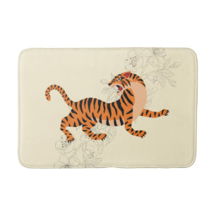 Tiger With Cherry Blossom Bath Mat