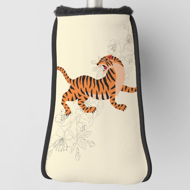 Tiger With Cherry Blossom Golf Head Cover (Rotate 90)