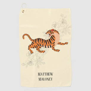 Tiger With Cherry Blossom Golf Head Cover Golf Tow Towel