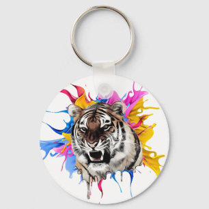 Tiger with Colourful Splash  Key Ring