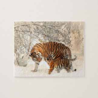 Tiger with cub in the Snow Jigsaw Puzzle