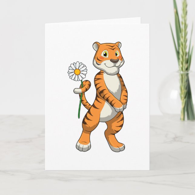 Tiger with Daisy Flower Card (Front)