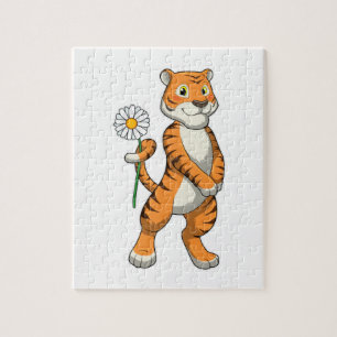 Tiger with Daisy Flower Jigsaw Puzzle