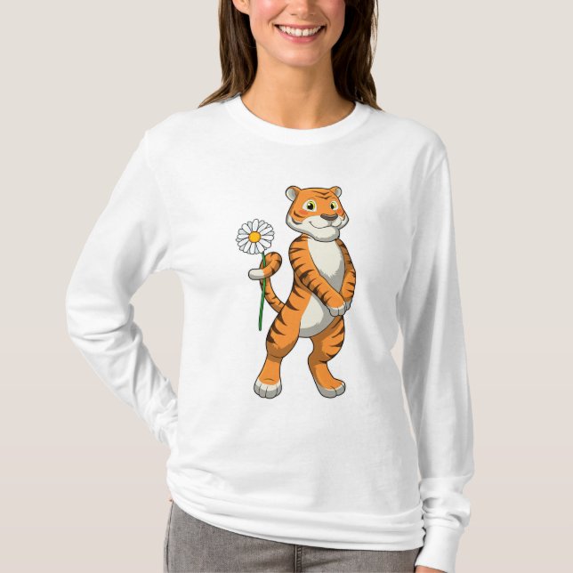 Tiger with Daisy Flower T-Shirt (Front)