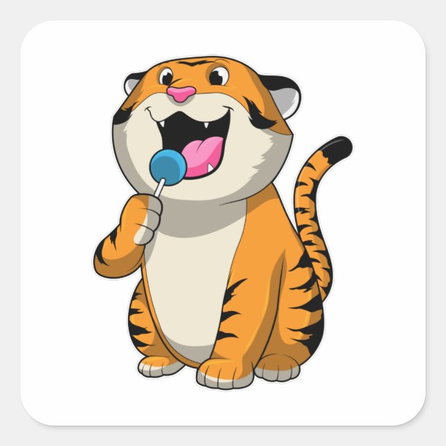 Tiger with Lollipop Square Sticker (Front)