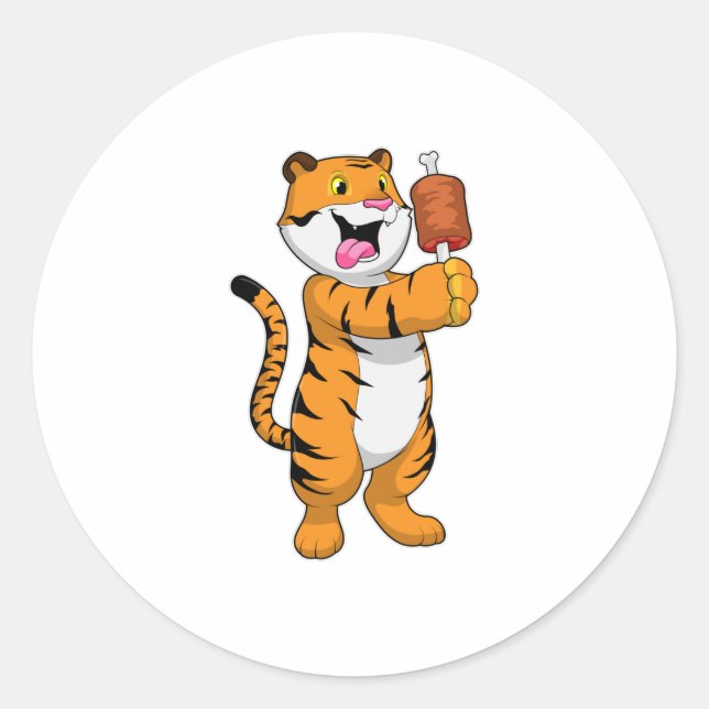 Tiger with Meat Classic Round Sticker (Front)