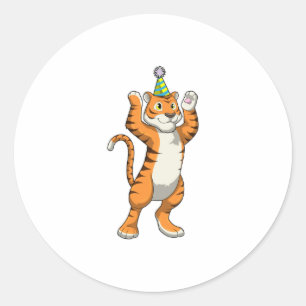 Tiger with Party hat Party Classic Round Sticker