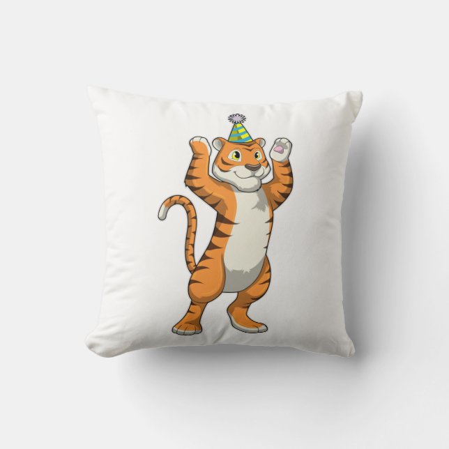Tiger with Party hat Party Cushion (Front)
