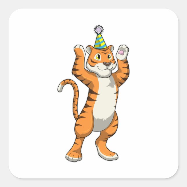 Tiger with Party hat Party Square Sticker (Front)