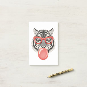 Tiger with Red Glasses & Bubblegum – Quirky Post-it Notes