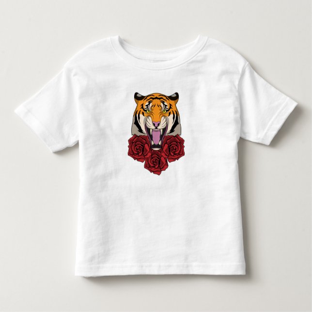 Tiger with Roses Toddler T-Shirt (Front)