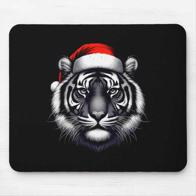 Tiger With Santa Hat Christmas Xmas Lover Zoo Keep Mouse Pad (Front)