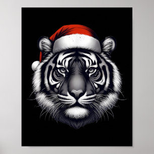Tiger With Santa Hat Christmas Xmas Lover Zoo Keep Poster