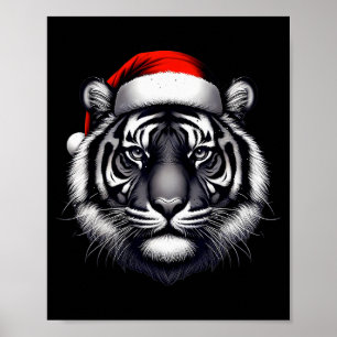 Tiger With Santa Hat Christmas Xmas Lover Zoo Keep Poster
