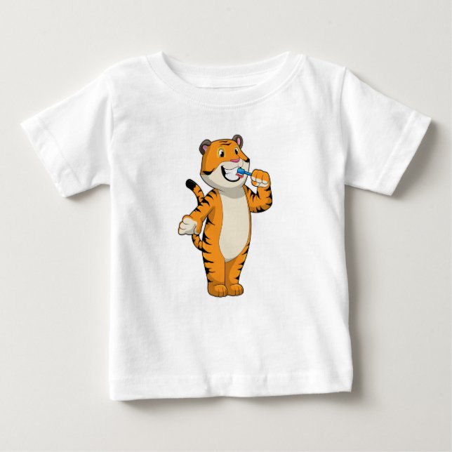 Tiger with Toothbrush Baby T-Shirt (Front)