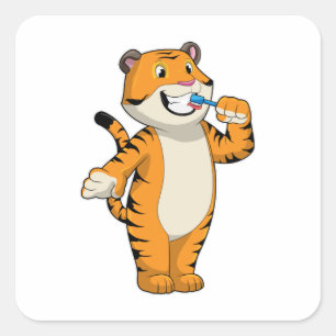 Tiger with Toothbrush Square Sticker