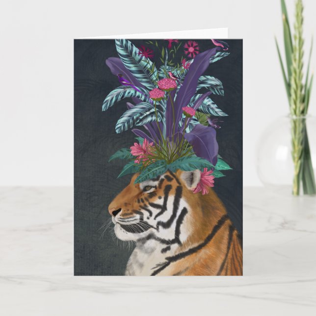 Tiger with Tropical Headpiece Card (Front)