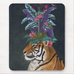 Tiger with Tropical Headpiece Mouse Pad