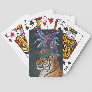 Tiger with Tropical Headpiece Playing Cards