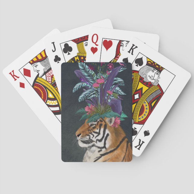 Tiger with Tropical Headpiece Playing Cards (Back)