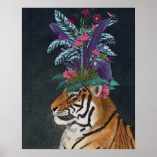Tiger with Tropical Headpiece Poster