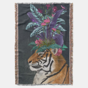 Tiger with Tropical Headpiece Throw Blanket