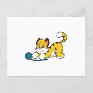 Tiger with Woll yarn ball Postcard