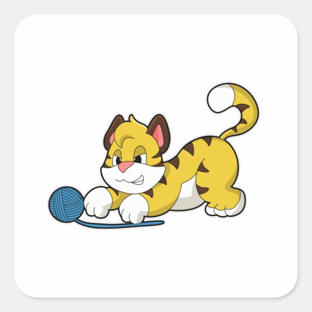 Tiger with Woll yarn ball Square Sticker (Front)