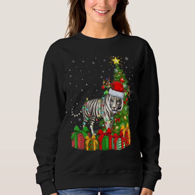 Tiger   Xmas Holiday Santa White Tiger Christmas T Sweatshirt (Front)