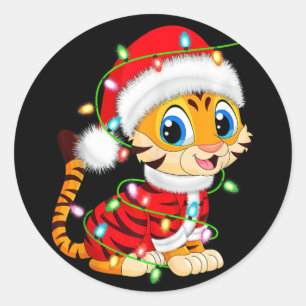 Tiger Xmas Lighting Santa Costume Tiger Christmas Classic Round Sticker
