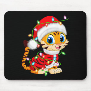Tiger Xmas Lighting Santa Costume Tiger Christmas Mouse Pad