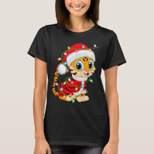 Tiger Xmas Lighting Santa Costume Tiger Christmas T-Shirt
