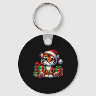Tiger Xmas Lighting Santa Hat Tiger Christmas  Key Ring