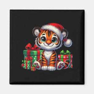 Tiger Xmas Lighting Santa Hat Tiger Christmas Magnet